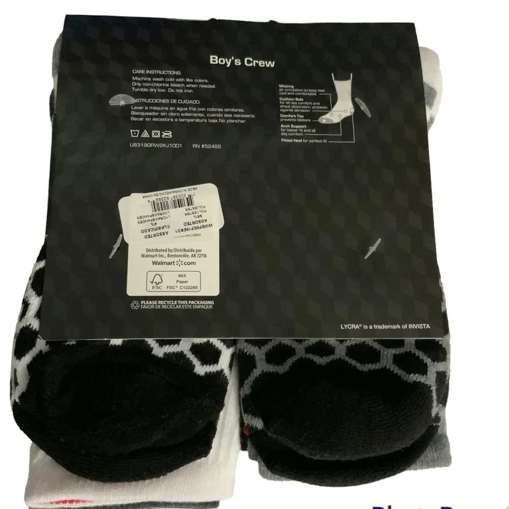Athletic Works Boys Crew Socks 6 Pair